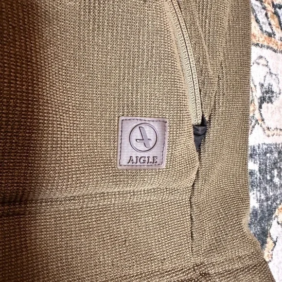 Aigle Olive Green Softshell Fleece-Lined Hooded Jacket Outdoor Zip-Up Men's XXL - Picture 4 of 8